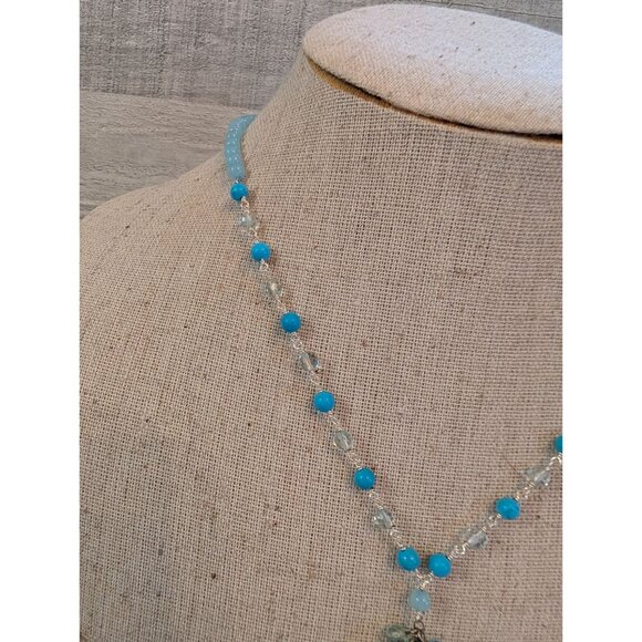 Handmade Blue Beaded Necklace With Crystal Drop Pendant & Lobster Clasp Closure - Picture 3 of 6